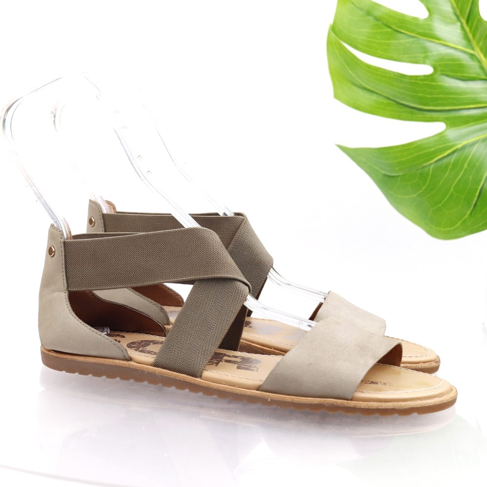Sorel Womens Ella II Sandals Shoe Size 10 Tan Olive Elastic Strappy Flat Comfort